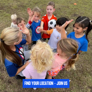 group of soccer players doing a team cheer toddler & preschool soccer